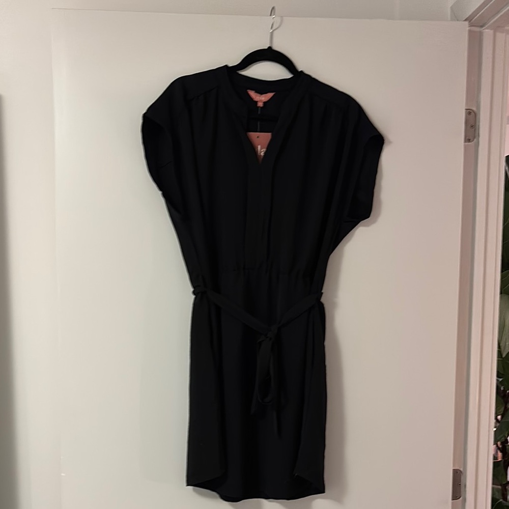 Black Short Sleeve Dress with Belt